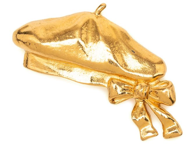 Chanel Gold Gold Plated Beret Hat Brosche Golden