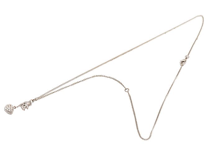 Chanel Silber CC Messing Strass Anhänger Halskette