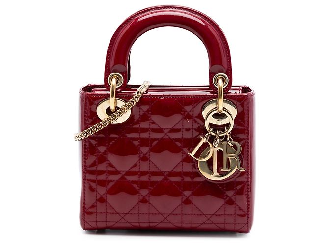Lady Dior mini en charol rojo cannage Roja Burdeos