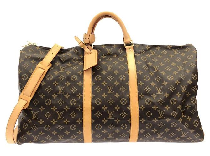 Louis Vuitton Monogram Keepall Bandoulière 60cm Bolsa Boston Marrom