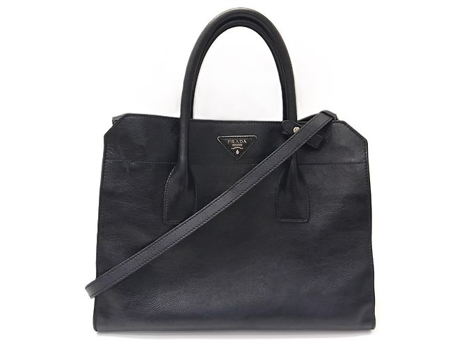 Sac à main en cuir Vitello Daino Prada Bleu Marine
