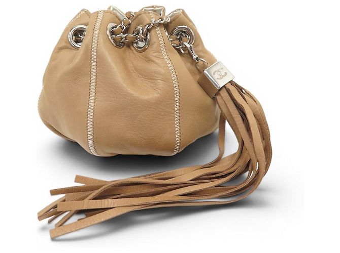 CHANEL BOURSE CORDON A22054 CLUTCH IN PELLE BEIGE BORSA A MANO