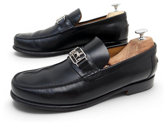 Hermès MOCASSINI HERMES TENOR H202923 43 PELLE NERA Nero
