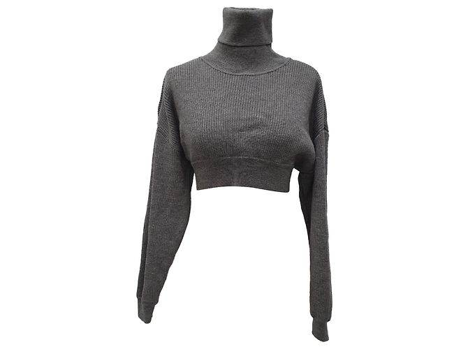 Alexandre Vauthier Kurzpullover aus geripptem Strick in Grau Wolle