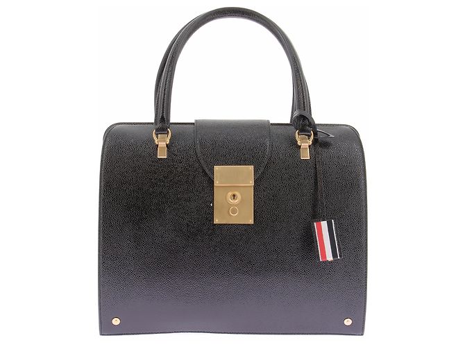 Thom Browne Borsa tote "Mr. Thom" in pelle granulata Nero