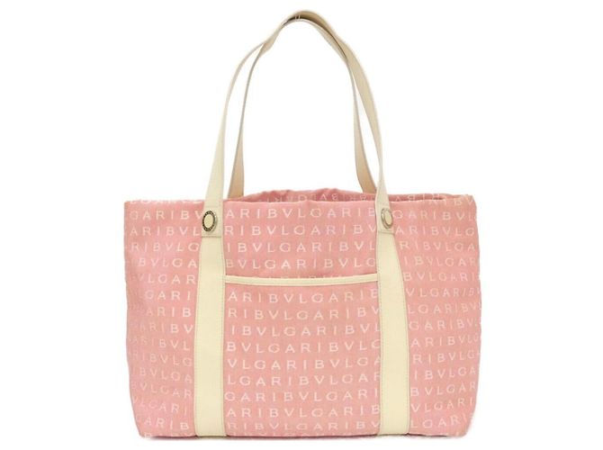 Bulgari Bolsa Bvlgari Rosa e Creme de Couro e Lona Cru