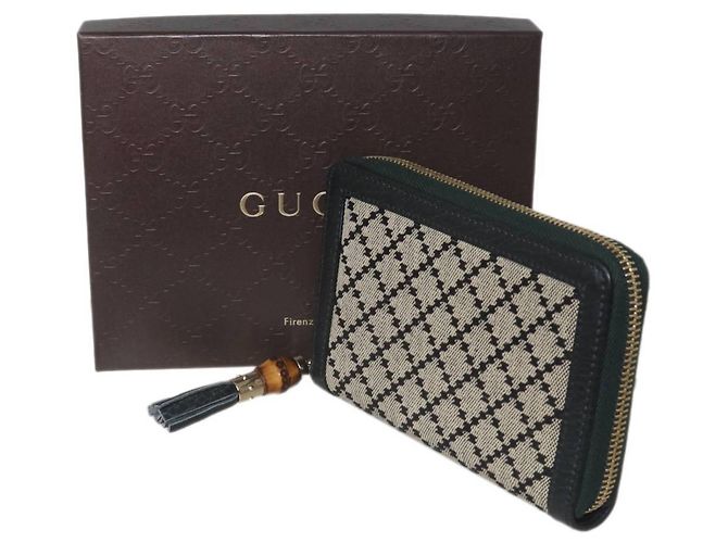 Gucci Diamante Bi-fold Wallet Black Beige