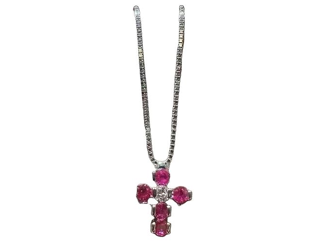 Colar Damiani Belle Cruz de Rubis e Diamantes Rosa