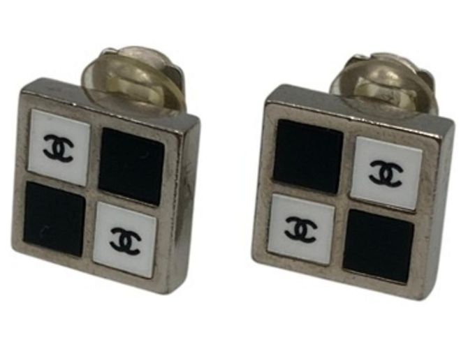 Orecchini a clip Chanel Coco Mark Monotone Square Nero Argento Bianco 