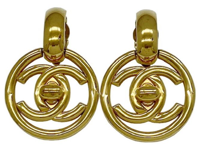 Chanel Coco Mark Turnlock Motif Earrings Golden
