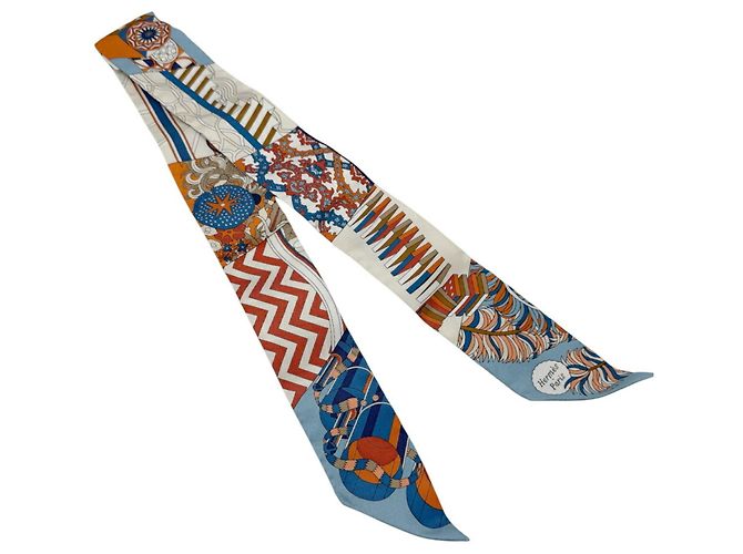 Hermès Sciarpa Twilly HERMES blu e arancione 