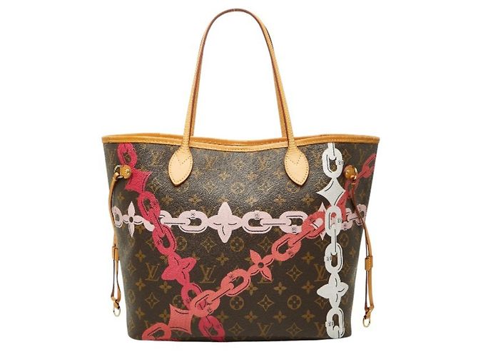 Sac cabas Louis Vuitton Monogram Bayprint Neverfull MM Marron Rose