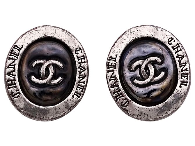 Orecchini a clip Chanel nero e argento 