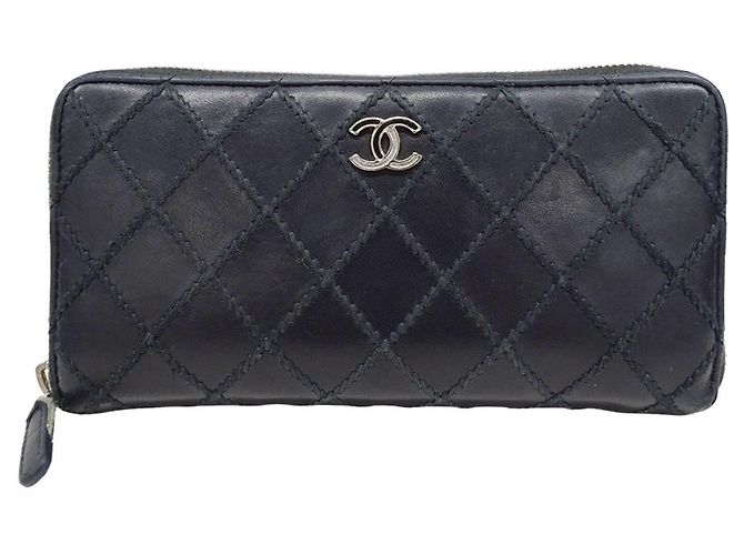 Cartera de cuero con doble pliegue Chanel Negro