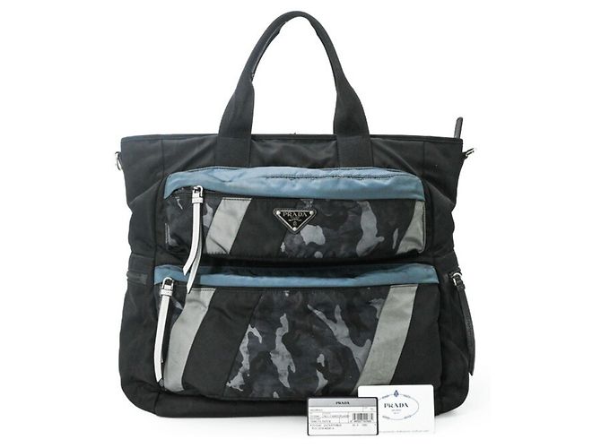 Prada Tessuto Nylon Tote Bag Black Blue