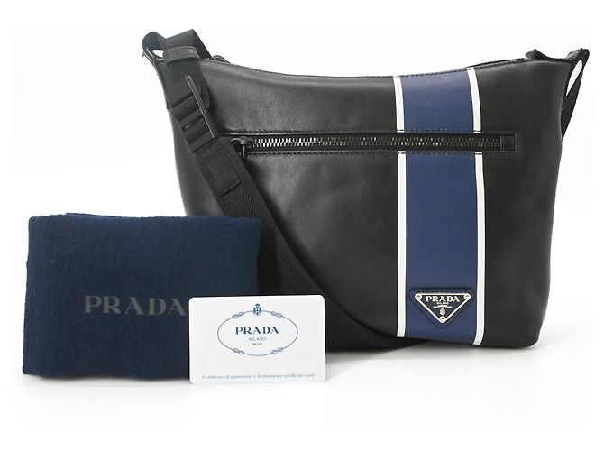 Borsa a tracolla Prada in pelle nera e blu Nero