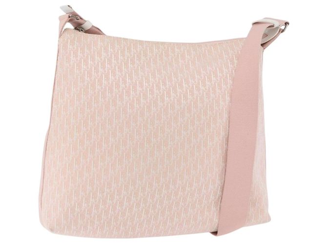 Borsa a tracolla Christian Dior Trotter Canvas Rosa Argento Auth bs35231