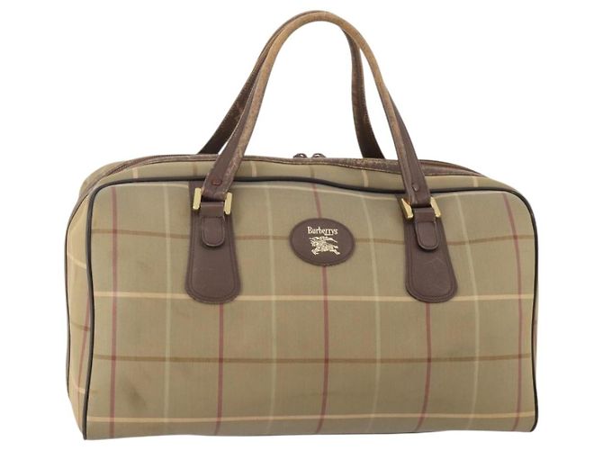 Borsa Boston Burberrys Nova Check in tela beige e oro Auth 180086 D'oro
