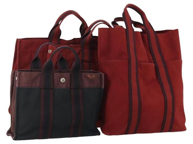 Hermès HERMES Her Line Handtasche Canvas 4 Set Rot Schwarz Auth BA13063