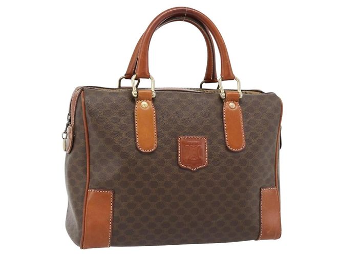 Céline Borsa CELINE Macadam Canvas PVC Pelle Marrone Oro Auth 182072A D'oro