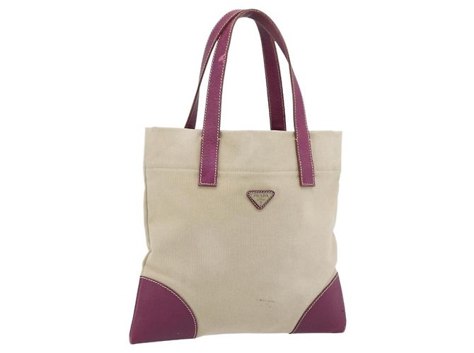 Bolsa Tote PRADA em lona e couro roxo prata Auth am11680