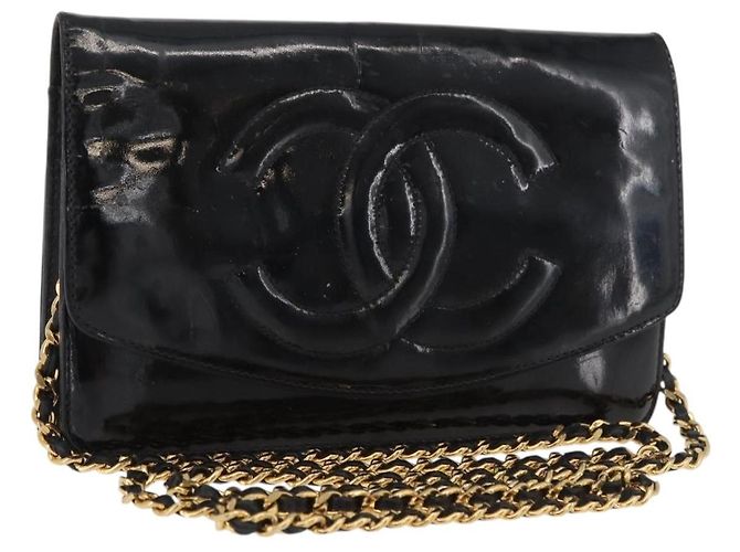 CHANEL COCO Mark Chain Shoulder Bag Patent leather Black Gold CC Auth 181676A Negro Dorado