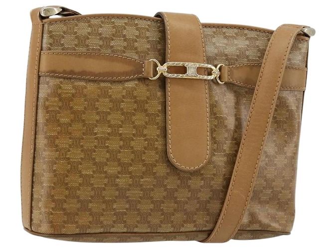 Céline Borsa a Spalla CELINE Macadam Canvas PVC Pelle Beige Oro Auth 182451 D'oro