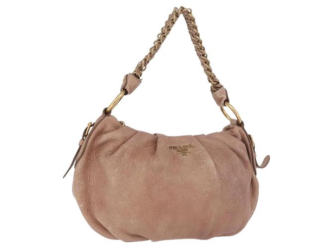 PRADA Chain Shoulder Bag Leather Pink Gold Auth yk20410A Golden