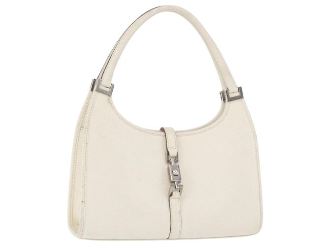 GUCCI Jackie Handtasche Leder Weiß Silber 002 1068 Auth 182461