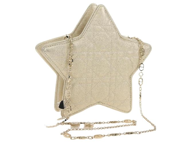 Bolso de hombro Christian Dior Canage Chain de piel Oro Auth 181440SM Dorado