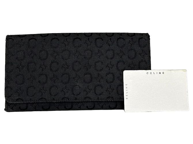 Céline Vintage Celine CC Monogram Fabric Wallet Black Gold