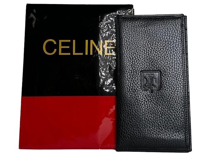 Céline Cartera de cuero vintage Celine negra y dorada Negro