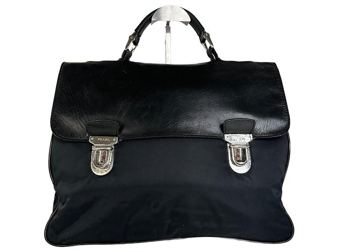 Tote Sac cabas en nylon vintage Prada noir argent