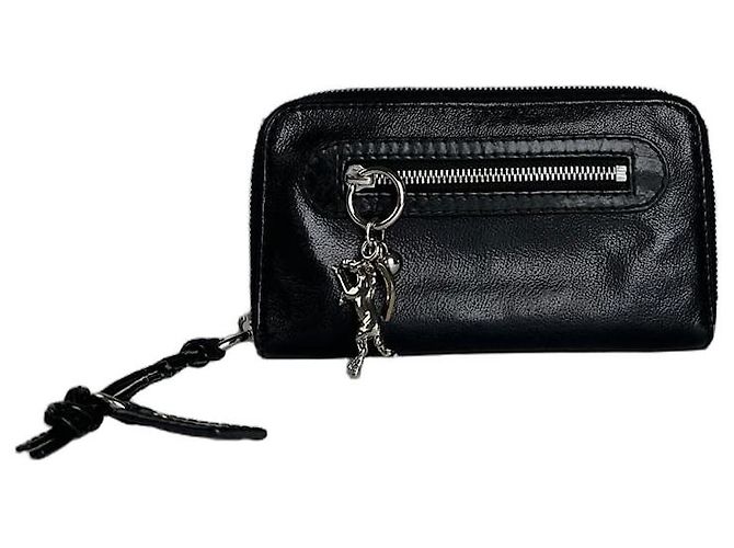 Chloé Vintage Chloe Grained Leather Wallet Black Silver