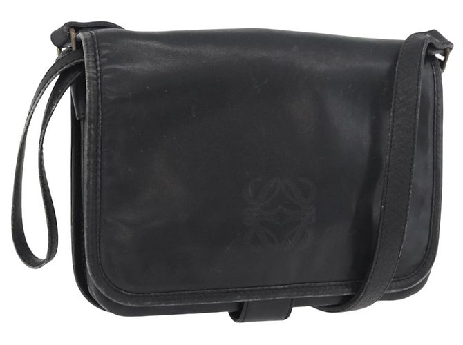 Bolsa de Ombro LOEWE Anagram em Couro Preto e Ouro Auth 182440 Dourado