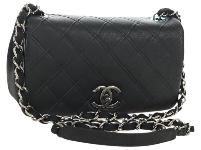 Bolsa de ombro com corrente CHANEL Cosmos Line em pele de cordeiro preta e prata CC Auth 181582SM