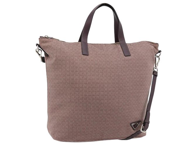 PRADA Handtasche Canvas 2way Rot Silber Auth 182354