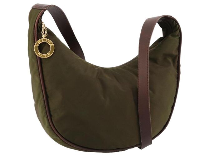 Céline Borsa a tracolla CELINE Circle Nylon Khaki Gold Auth 181636 D'oro Cachi
