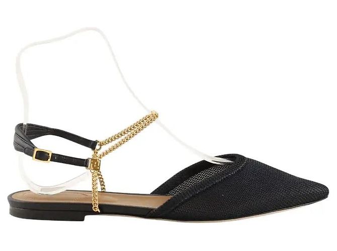 Fendi Black Slingback Flat Sandals