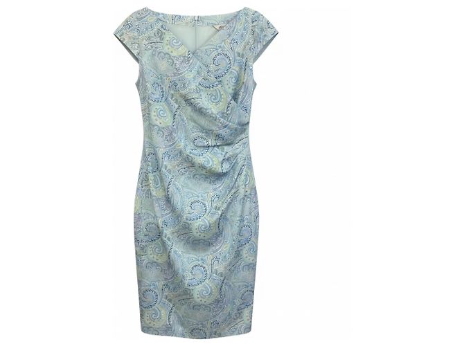 Vestido de algodão com estampa paisley azul claro e mangas curtas Max Mara