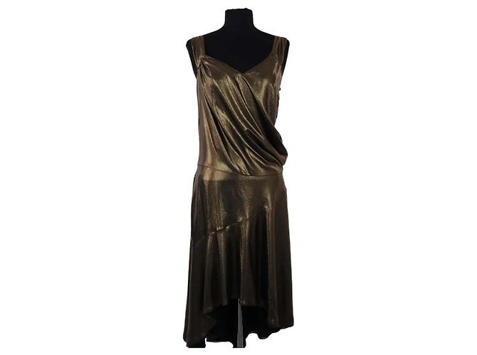 John Galliano Vestido assimétrico drapeado em lamé dourado