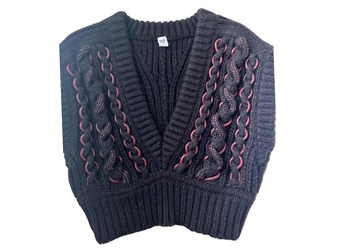 Hermès brauner Kaschmir-Strickpullover mit Lederdetails 