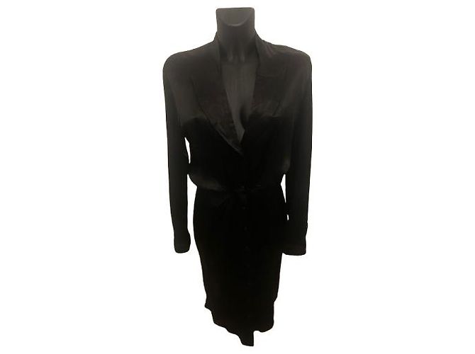 Thierry Mugler Abito in raso nero a maniche lunghe Mugler