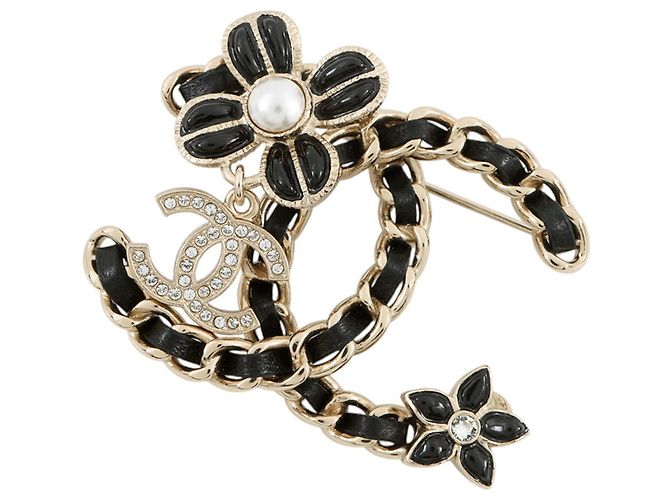 Chanel Strassblumen-Brosche Schwarz