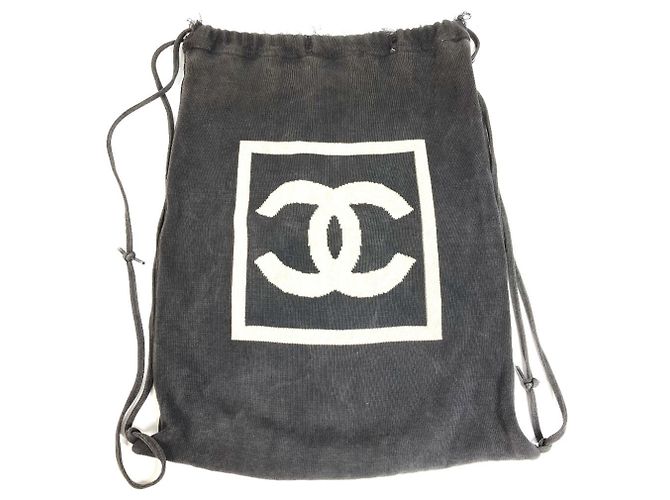 Mochila de punto Chanel Sport CC Coco Mark Logo Negro Beige
