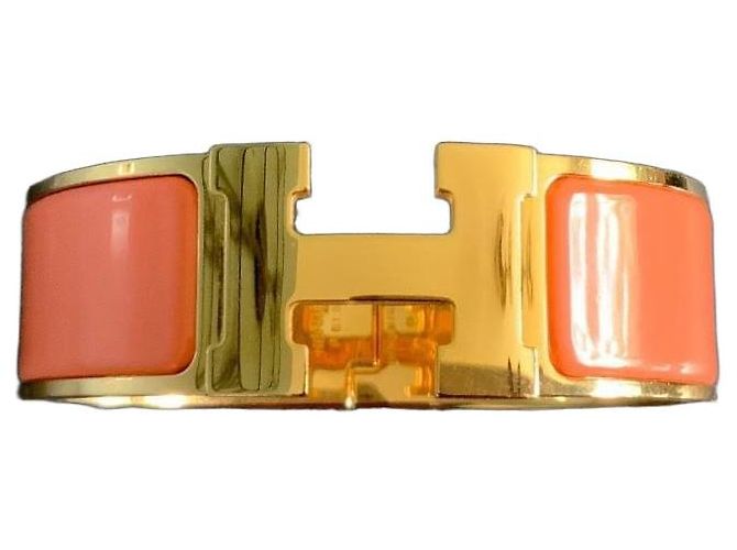 Hermès Pulseira Collier de Chien - Metal Dourado e Esmalte Peach Melba Coral