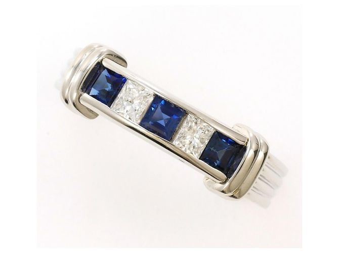 Autre Marque Platinring mit Saphir und Diamant 