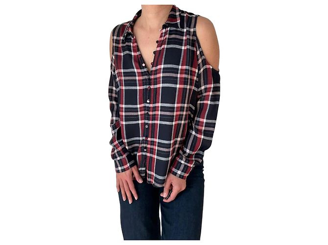 Paige Jeans PAIGE Camicia a quadri con spalle scoperte Bianco Rosso Grigio Blu scuro