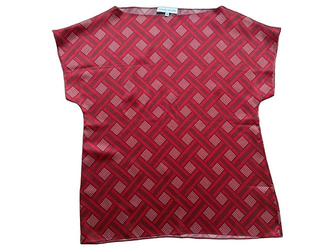 Jonathan Saunders Top de seda con estampado geométrico rojo Castaño Blanco Roja
