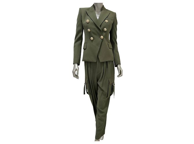 Terno de sarja verde Balmain - EU 36 (S) Usado